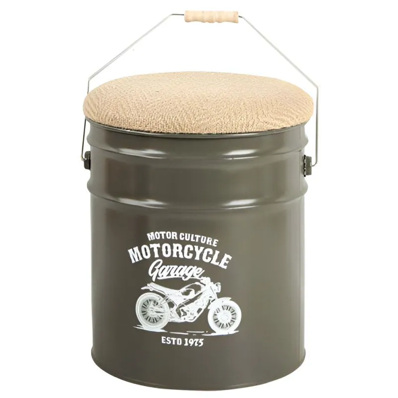 Pouf coffre de rangement en métal Motorcycle
