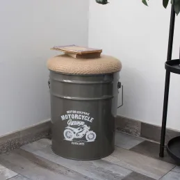 Pouf coffre de rangement en métal Motorcycle