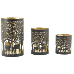 Photophores en métal Cerfs (Lot de 3)