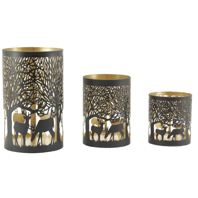 Photophores en métal Cerfs (Lot de 3)