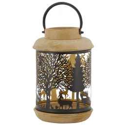 Lanterne Cerf en bois et métal