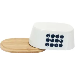 Beurrier en porcelaine plateau en bambou Rétro