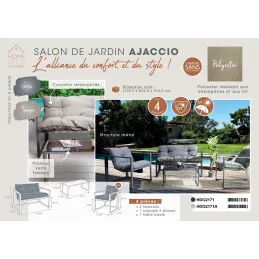 Salon de jardin détente 4 pièces avec coussins Ajaccio