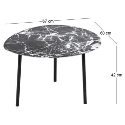 Table basse en métal imitation marbre Ovoid 67 x 60 cm