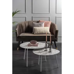 Table basse en métal imitation marbre Ovoid 67 x 60 cm
