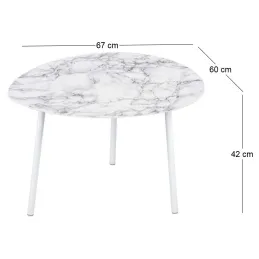 Table basse en métal imitation marbre Ovoid 67 x 60 cm