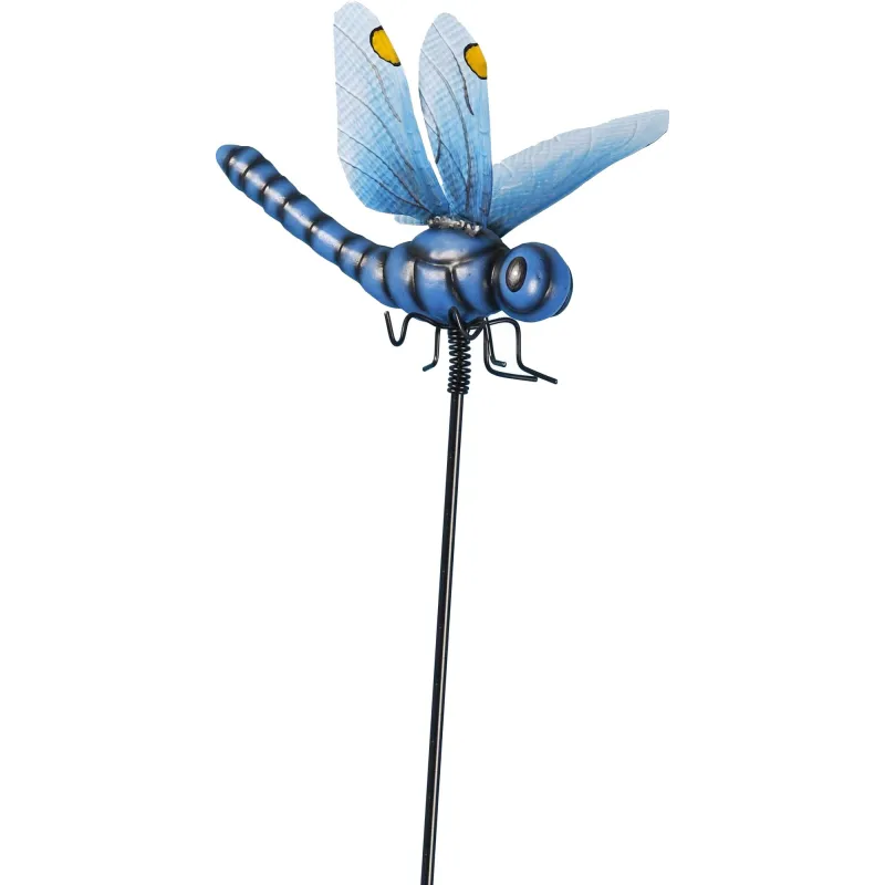 Libellule bleue sur pic en métal 102 cm