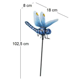 Libellule bleue sur pic en métal 102 cm
