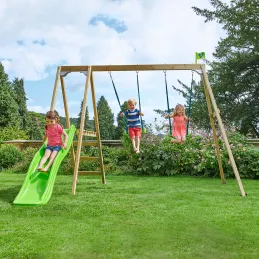 Portique avec 2 balançoires et une glissière Forest