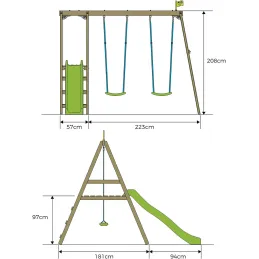 Portique avec 2 balançoires et une glissière Forest