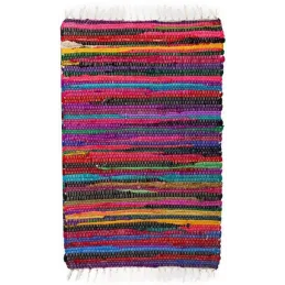Tapis en coton et polyester rayures colorées 80 x 50 cm