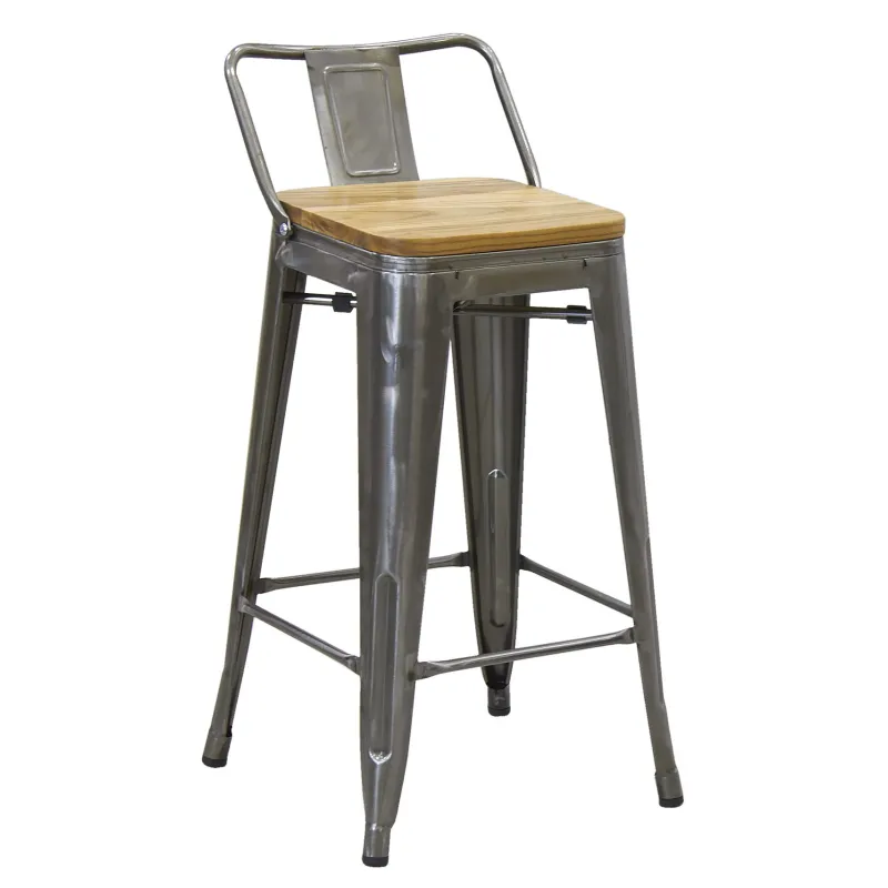 Tabouret de bar en acier brossé et bois d'orme huilé