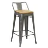 Tabouret de bar en acier brossé et bois d'orme huilé