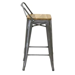 Tabouret de bar en acier brossé et bois d'orme huilé