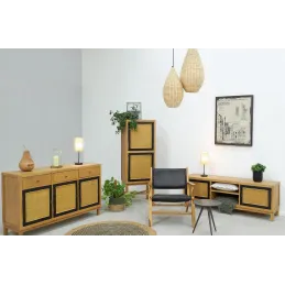 Commode en manguier et cannage