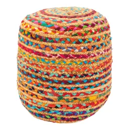 Pouf en coton et jute multicolore