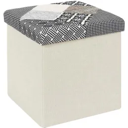 Pouf coffre pliable Patchwork gris