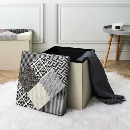Pouf coffre pliable Patchwork gris