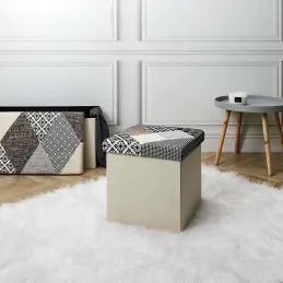 Pouf coffre pliable Patchwork gris