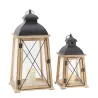 Lanternes en pin et métal (Lot de 2)