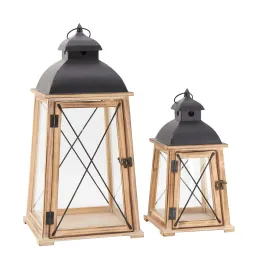 Lanternes en pin et métal (Lot de 2)