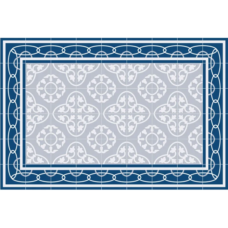 Tapis en vinyle effet carreaux de ciment 8 bleu