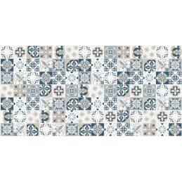 Tapis en vinyle effet carreaux de ciment mosaïque bleu beige