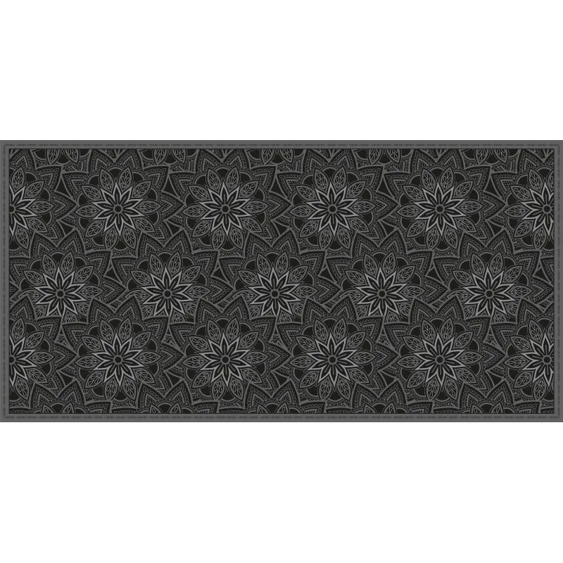 Tapis en vinyle fleurs mandala noir