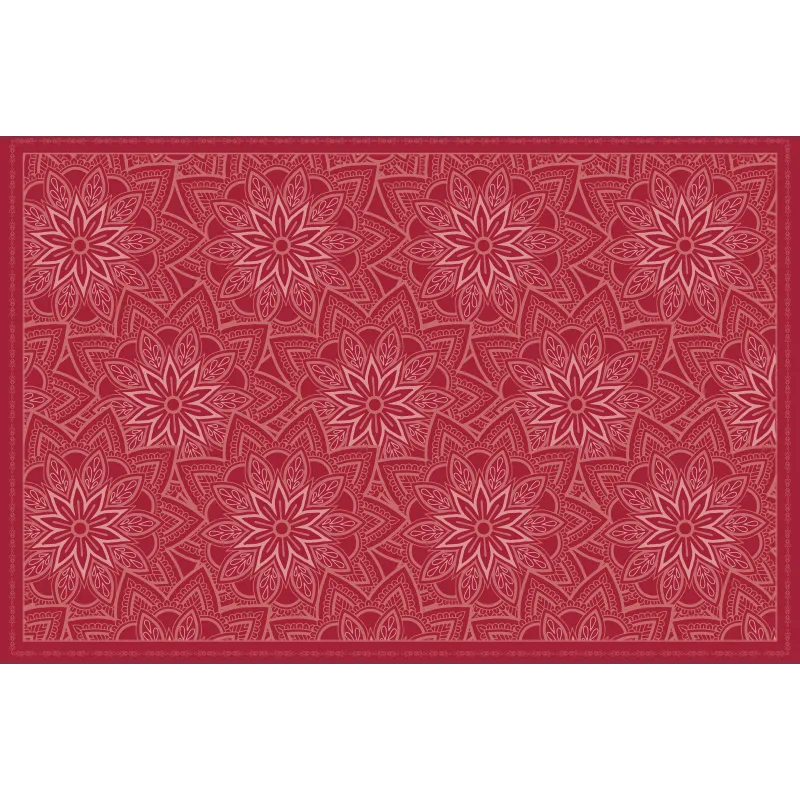Tapis en vinyle fleurs mandala rouge