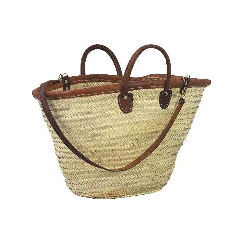 Panier couffin en palmier et cuir