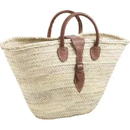 Panier couffin avec poignées et fermeture cuir