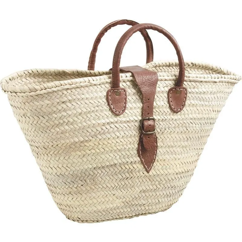 Panier couffin avec poignées et fermeture cuir
