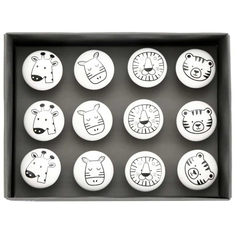 Boutons de meubles pour enfants Animaux (Lot de 12)