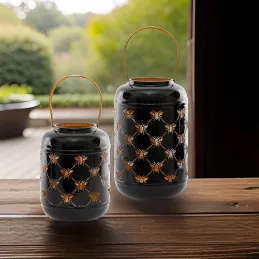 Lanterne ronde ajourée en métal Abeille