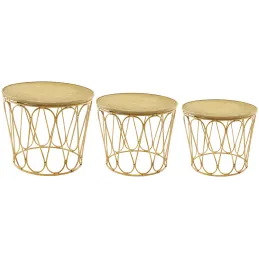 Tables d'appoint en MDF et rotin (Lot de 3)