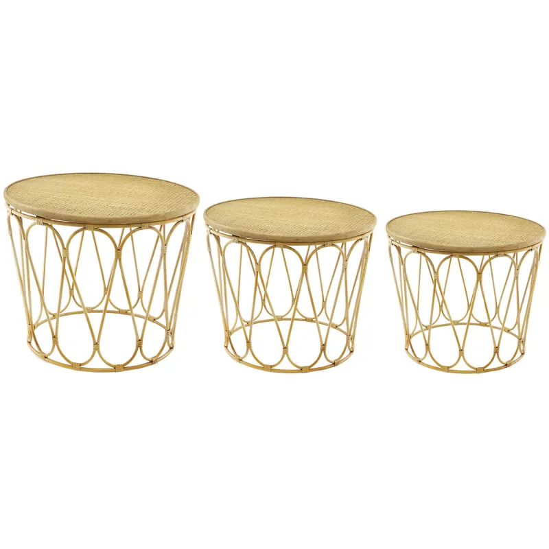 Tables d'appoint en MDF et rotin (Lot de 3)