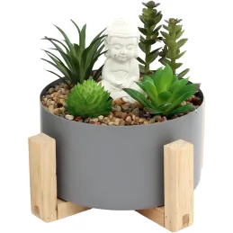 Bouddha avec plantes succulentes 16 x 14 cm