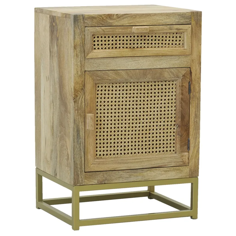 Table de nuit en manguier et cannage