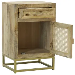 Table de nuit en manguier et cannage