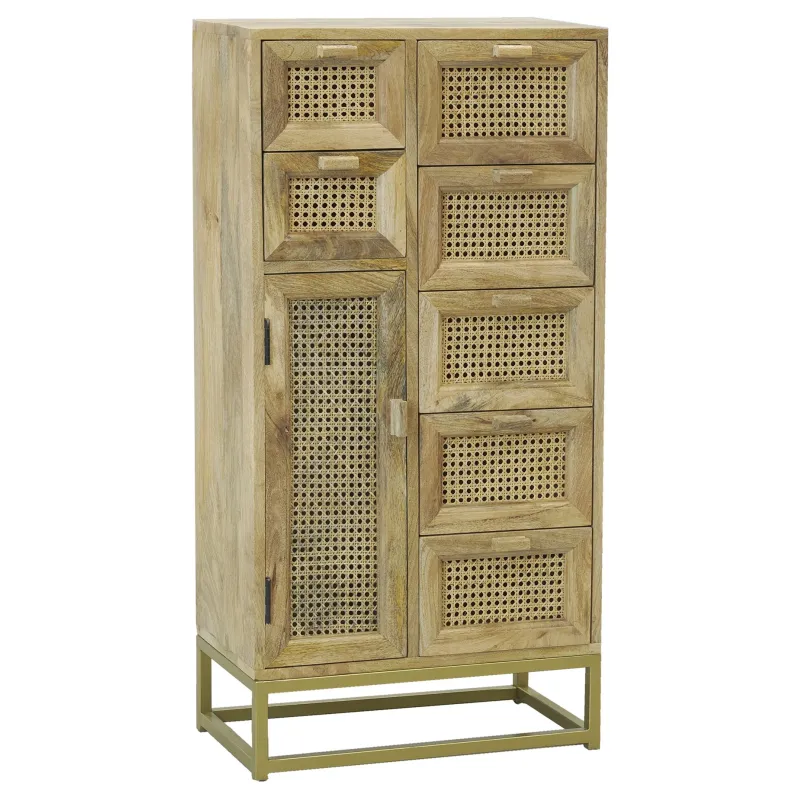 Commode en manguier et cannage en rotin
