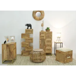 Commode en manguier et cannage en rotin