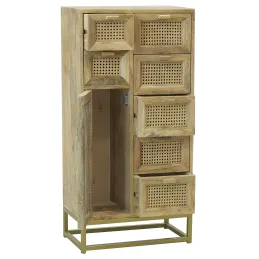 Commode en manguier et cannage en rotin