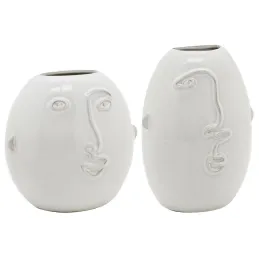 Vases visage en céramique blanche (Lot de 2)