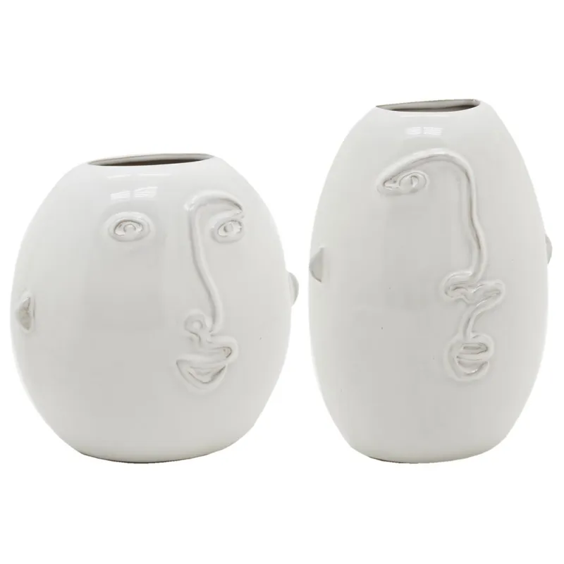 Vases visage en céramique blanche (Lot de 2)