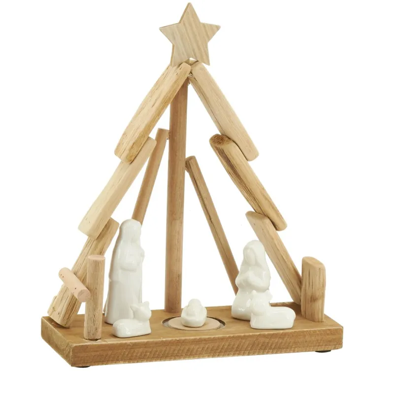 Crèche en bois et céramique