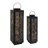 Lanternes en métal laqué noir carrée motif feuilles (Lot de 2)