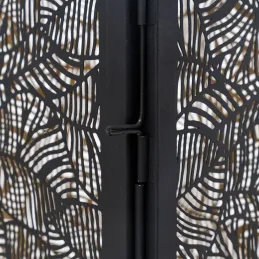 Lanternes en métal laqué noir carrée motif feuilles (Lot de 2)