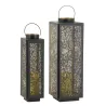 Lanternes en métal laqué noir carrée motif feuilles (Lot de 2)