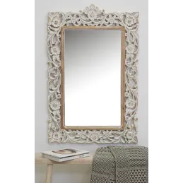 Miroir sculpté en manguier blanchi