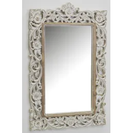 Miroir sculpté en manguier blanchi